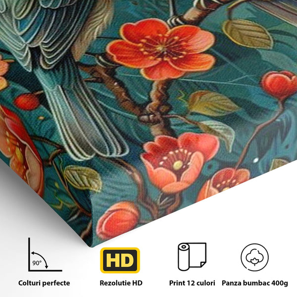 Tablou Canvas Premium, LuxCanva® M1062, Muguri de Iubire, Primavara, Pereche, Muguri, Flori, Creanga, Natura, Botanic, Romantic, Pasari, Birou, Living, Camera Copil