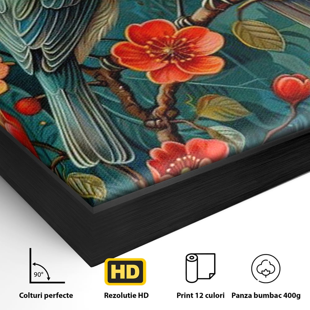 Tablou Canvas Premium, LuxCanva® M1062, Muguri de Iubire, Primavara, Pereche, Muguri, Flori, Creanga, Natura, Botanic, Romantic, Pasari, Birou, Living, Camera Copil