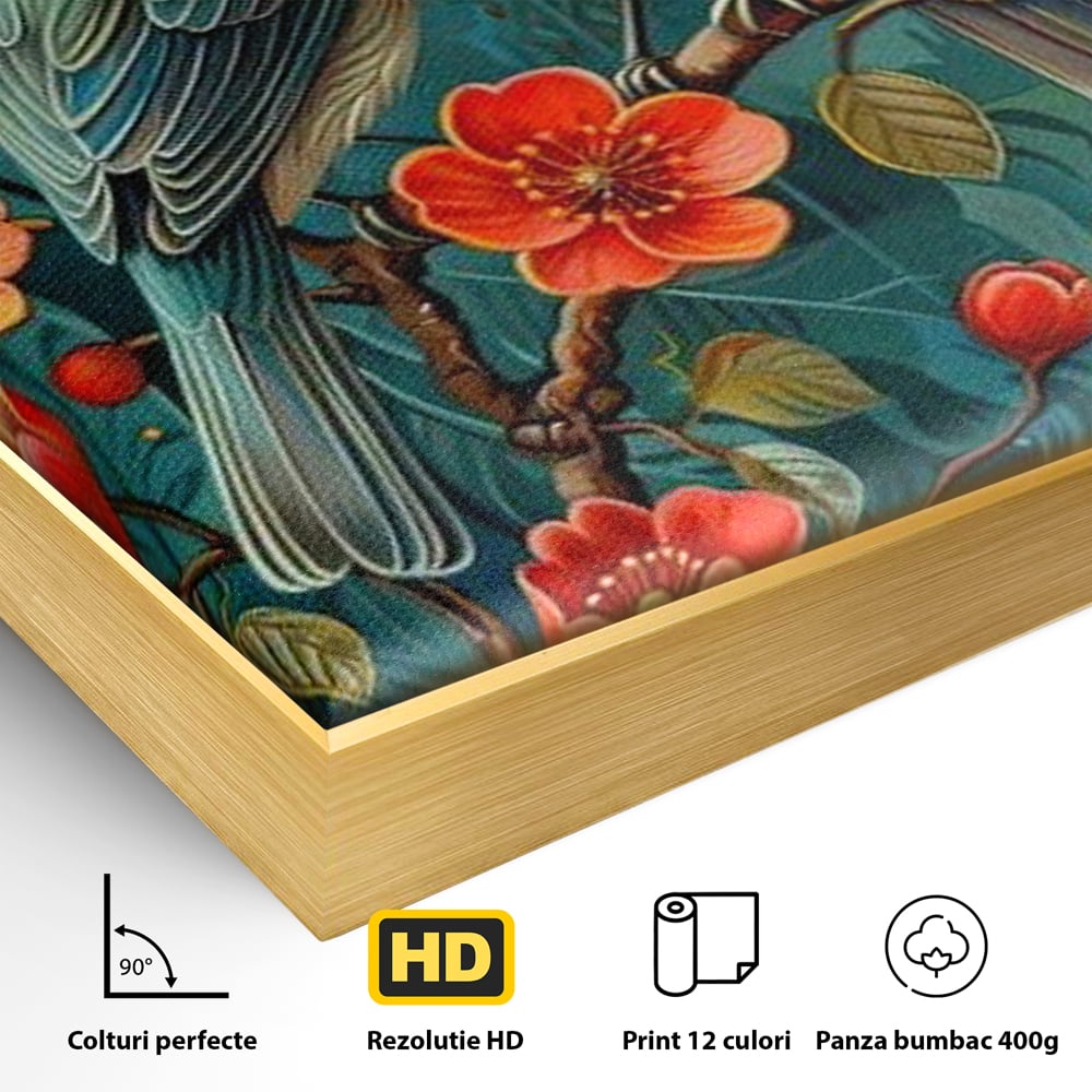 Tablou Canvas Premium, LuxCanva® M1062, Muguri de Iubire, Primavara, Pereche, Muguri, Flori, Creanga, Natura, Botanic, Romantic, Pasari, Birou, Living, Camera Copil