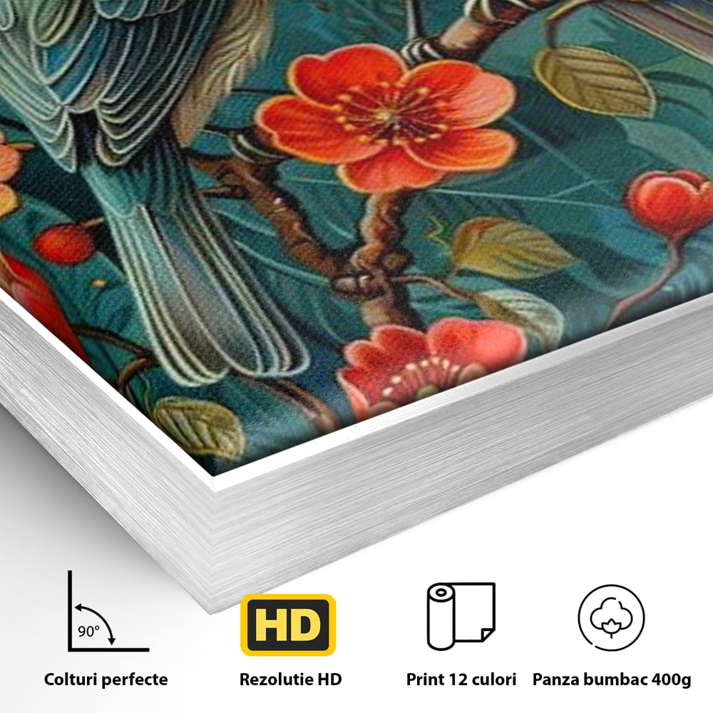 Tablou Canvas Premium, LuxCanva® M1062, Muguri de Iubire, Primavara, Pereche, Muguri, Flori, Creanga, Natura, Botanic, Romantic, Pasari, Birou, Living, Camera Copil