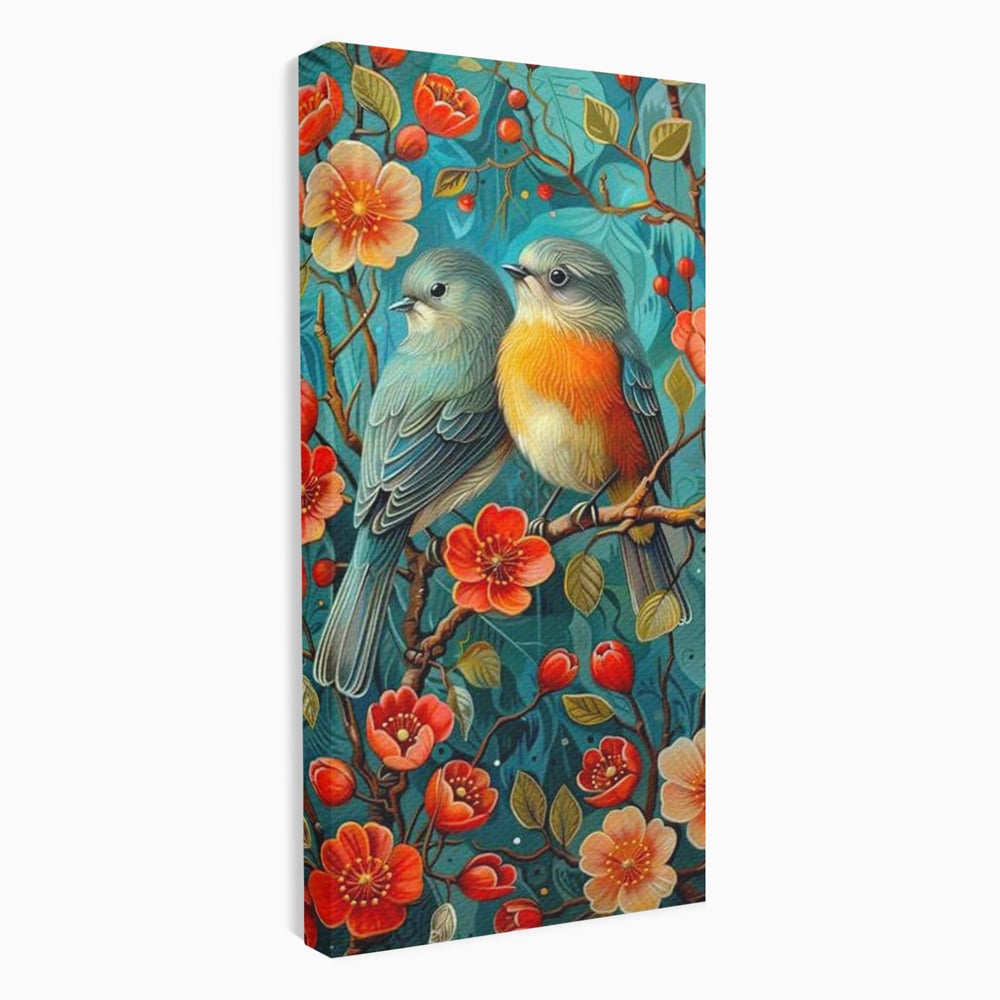 Tablou Canvas Premium, LuxCanva® M1062, Muguri de Iubire, Primavara, Pereche, Muguri, Flori, Creanga, Natura, Botanic, Romantic, Pasari, Birou, Living, Camera Copil