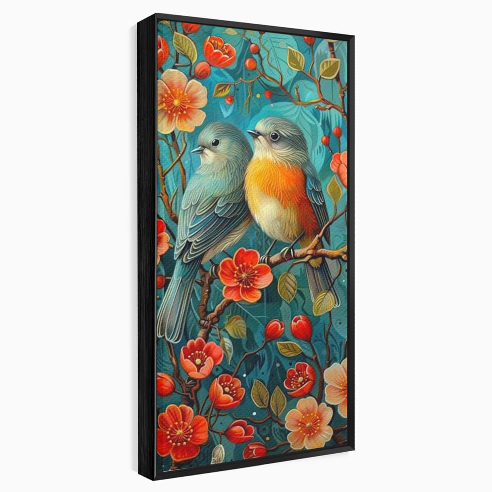 Tablou Canvas Premium, LuxCanva® M1062, Muguri de Iubire, Primavara, Pereche, Muguri, Flori, Creanga, Natura, Botanic, Romantic, Pasari, Birou, Living, Camera Copil