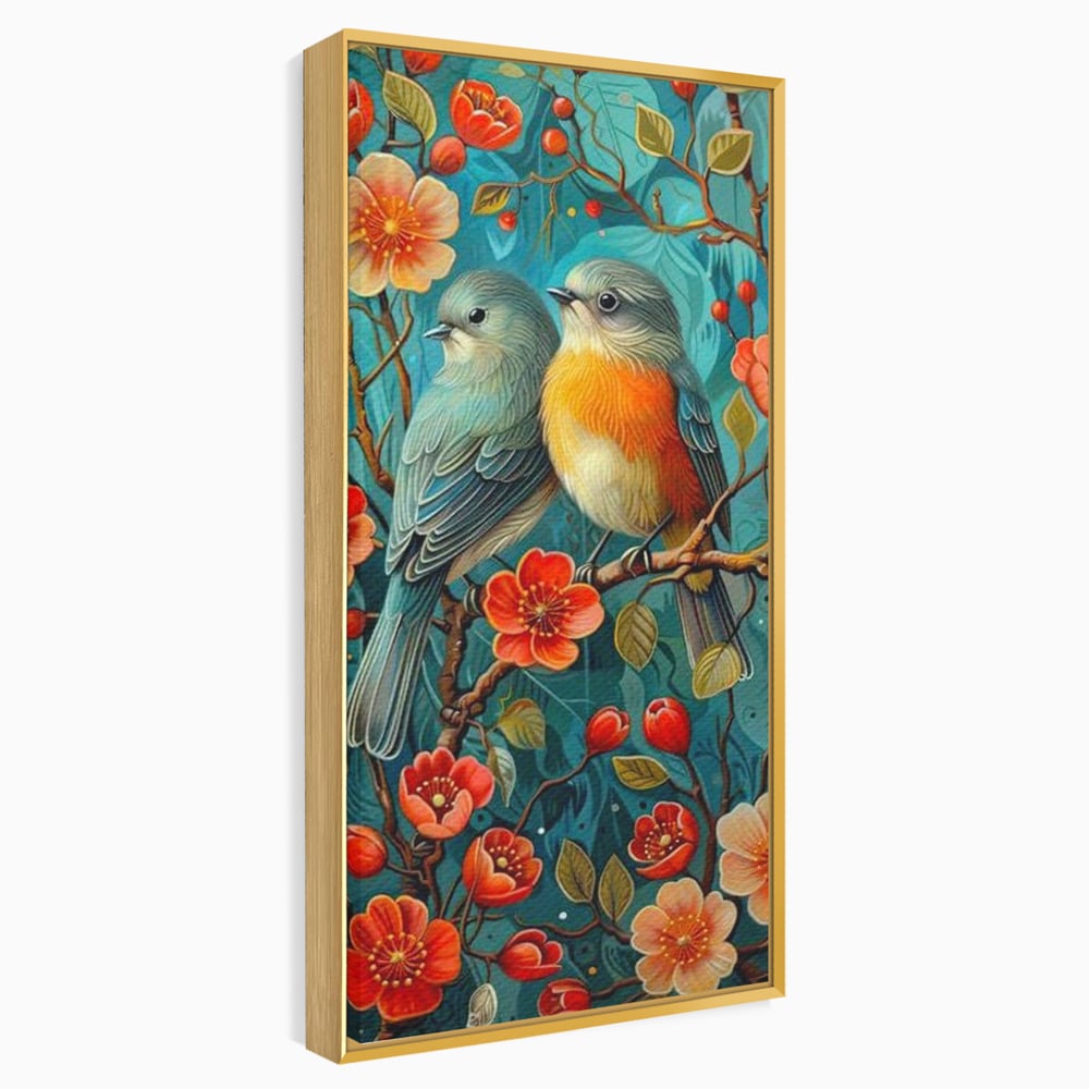 Tablou Canvas Premium, LuxCanva® M1062, Muguri de Iubire, Primavara, Pereche, Muguri, Flori, Creanga, Natura, Botanic, Romantic, Pasari, Birou, Living, Camera Copil