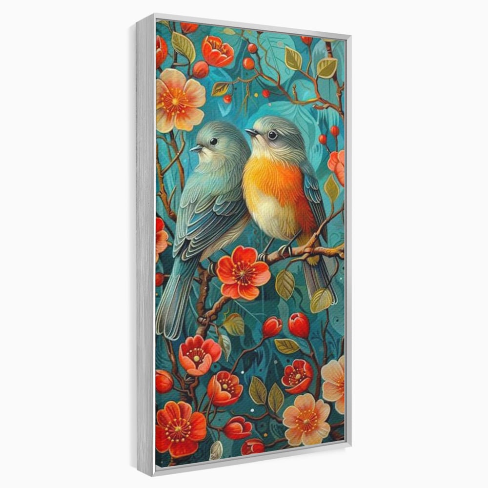 Tablou Canvas Premium, LuxCanva® M1062, Muguri de Iubire, Primavara, Pereche, Muguri, Flori, Creanga, Natura, Botanic, Romantic, Pasari, Birou, Living, Camera Copil