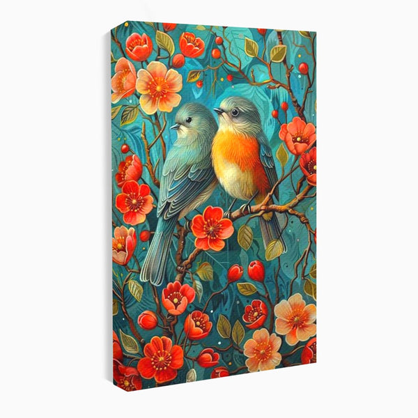 Tablou Canvas Premium, LuxCanva® M1062, Muguri de Iubire, Primavara, Pereche, Muguri, Flori, Creanga, Natura, Botanic, Romantic, Pasari, Birou, Living, Camera Copil