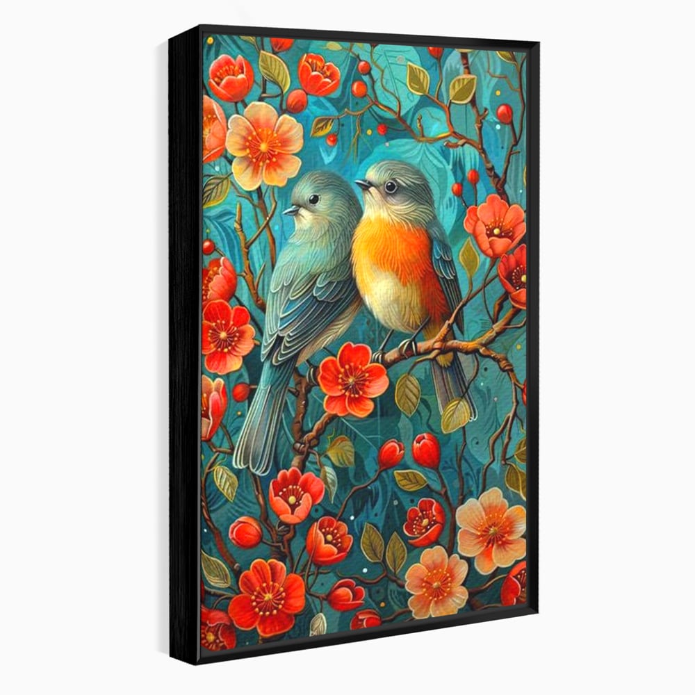Tablou Canvas Premium, LuxCanva® M1062, Muguri de Iubire, Primavara, Pereche, Muguri, Flori, Creanga, Natura, Botanic, Romantic, Pasari, Birou, Living, Camera Copil