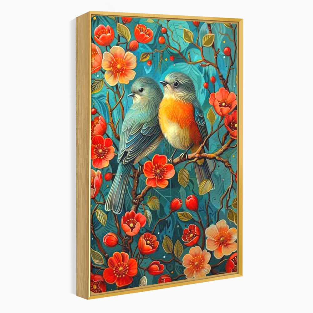 Tablou Canvas Premium, LuxCanva® M1062, Muguri de Iubire, Primavara, Pereche, Muguri, Flori, Creanga, Natura, Botanic, Romantic, Pasari, Birou, Living, Camera Copil
