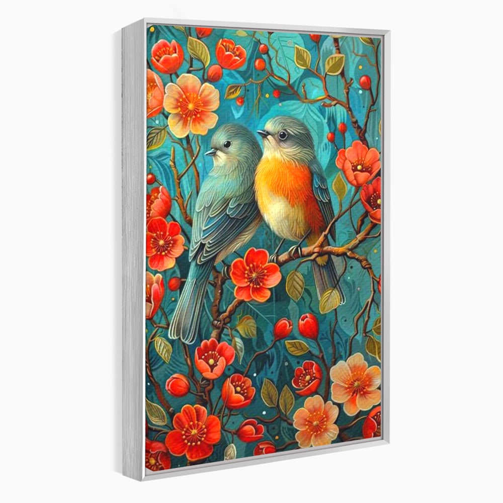 Tablou Canvas Premium, LuxCanva® M1062, Muguri de Iubire, Primavara, Pereche, Muguri, Flori, Creanga, Natura, Botanic, Romantic, Pasari, Birou, Living, Camera Copil