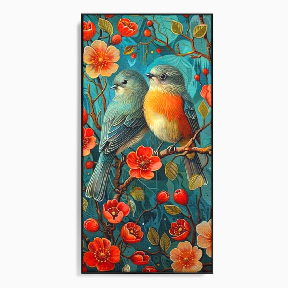 Tablou Canvas Premium, LuxCanva® M1062, Muguri de Iubire, Primavara, Pereche, Muguri, Flori, Creanga, Natura, Botanic, Romantic, Pasari, Birou, Living, Camera Copil