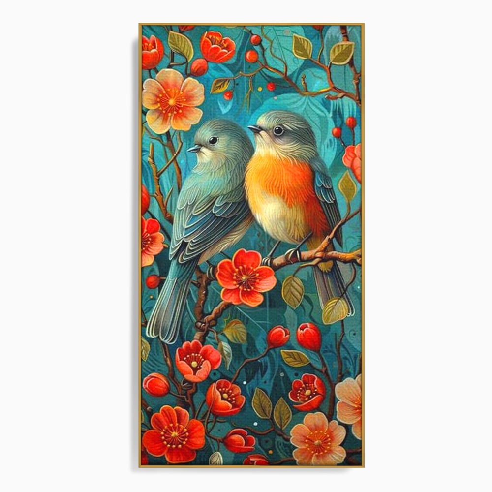 Tablou Canvas Premium, LuxCanva® M1062, Muguri de Iubire, Primavara, Pereche, Muguri, Flori, Creanga, Natura, Botanic, Romantic, Pasari, Birou, Living, Camera Copil