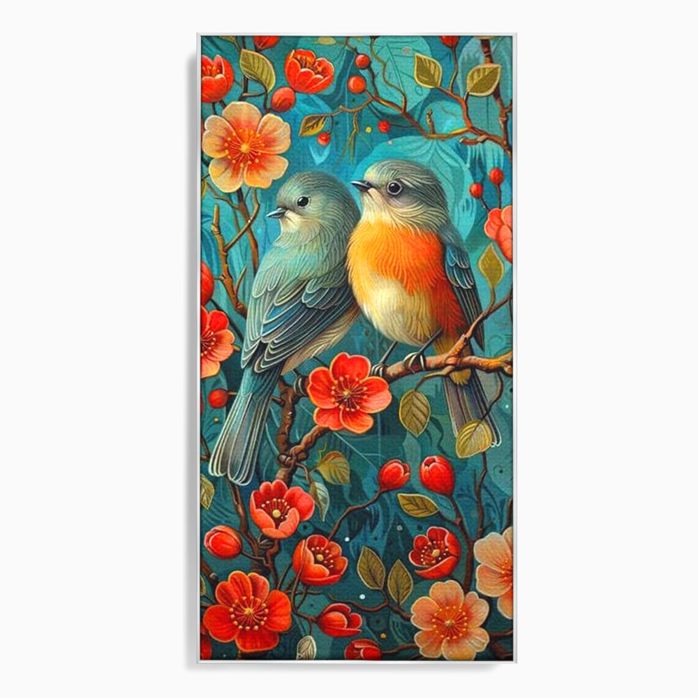 Tablou Canvas Premium, LuxCanva® M1062, Muguri de Iubire, Primavara, Pereche, Muguri, Flori, Creanga, Natura, Botanic, Romantic, Pasari, Birou, Living, Camera Copil