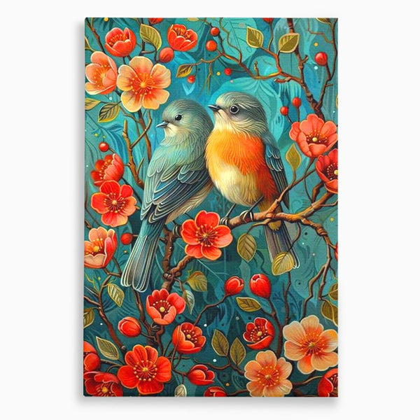 Tablou Canvas Premium, LuxCanva® M1062, Muguri de Iubire, Primavara, Pereche, Muguri, Flori, Creanga, Natura, Botanic, Romantic, Pasari, Birou, Living, Camera Copil