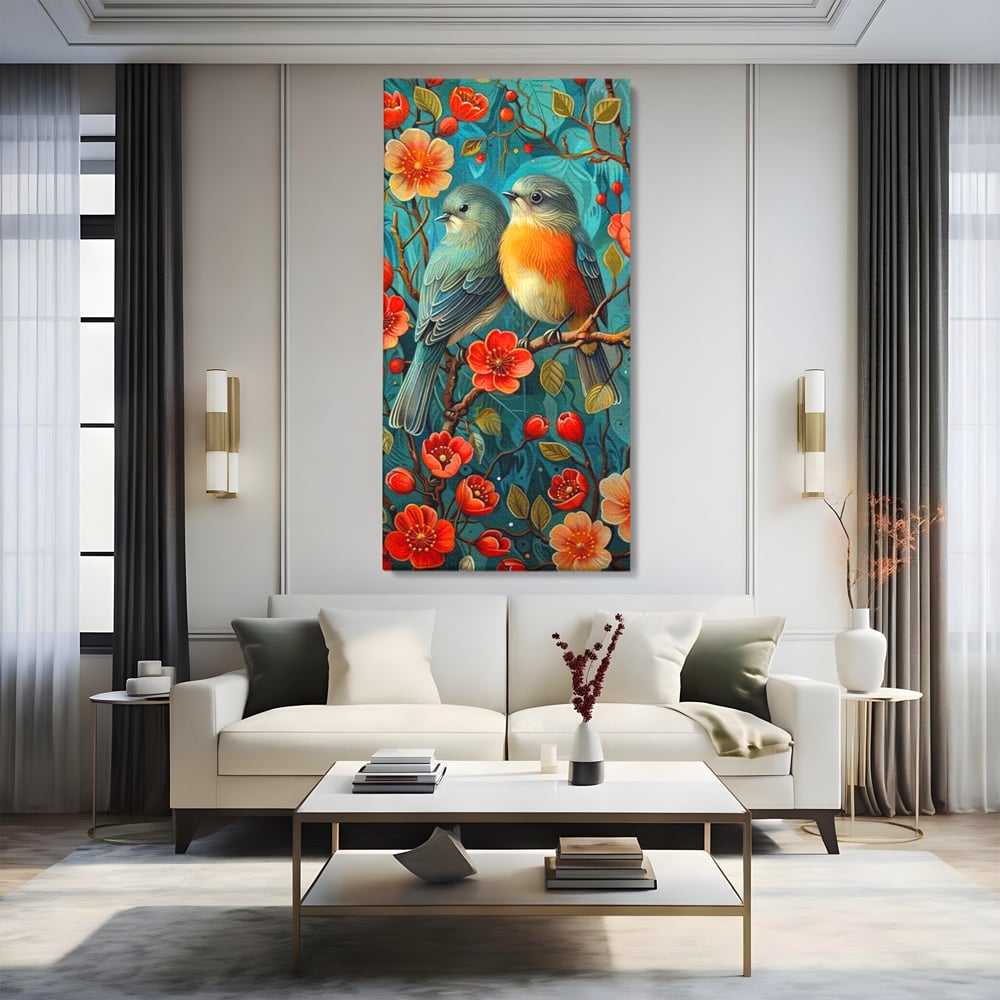 Tablou Canvas Premium, LuxCanva® M1062, Muguri de Iubire, Primavara, Pereche, Muguri, Flori, Creanga, Natura, Botanic, Romantic, Pasari, Birou, Living, Camera Copil