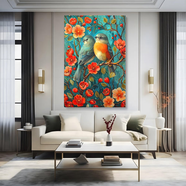 Tablou Canvas Premium, LuxCanva® M1062, Muguri de Iubire, Primavara, Pereche, Muguri, Flori, Creanga, Natura, Botanic, Romantic, Pasari, Birou, Living, Camera Copil