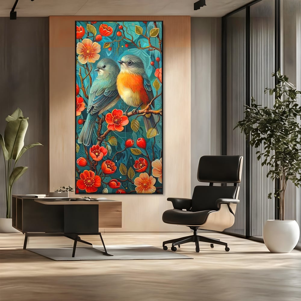 Tablou Canvas Premium, LuxCanva® M1062, Muguri de Iubire, Primavara, Pereche, Muguri, Flori, Creanga, Natura, Botanic, Romantic, Pasari, Birou, Living, Camera Copil