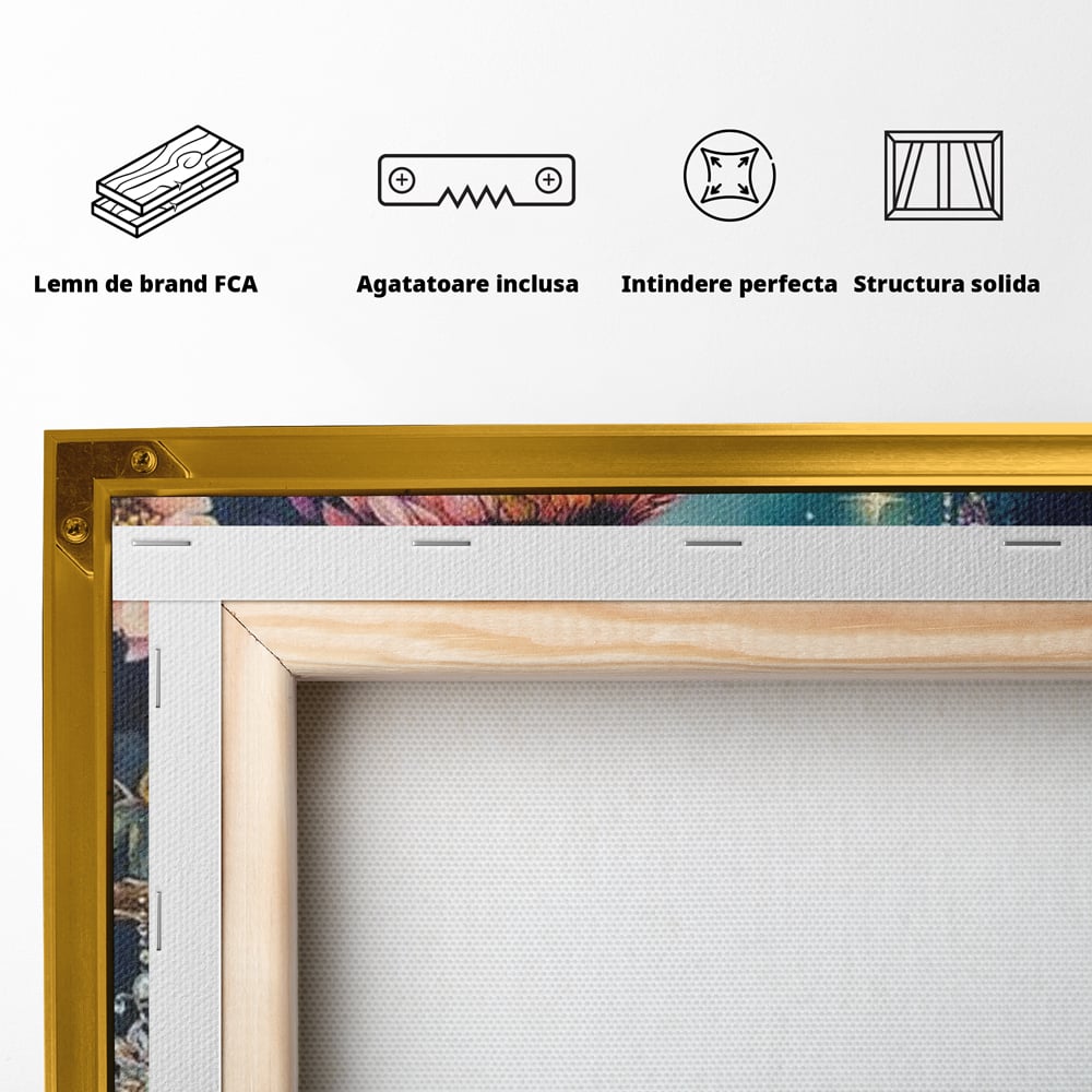 Tablou Canvas Premium, LuxCanva® M1063, Bijuteria Naturii, Cristale, Pasare, Bijuterii, Ramura, Flori, Magie, Sclipire, Mistic, Curcubeu, Natura, Birou, Living, Camera Copil