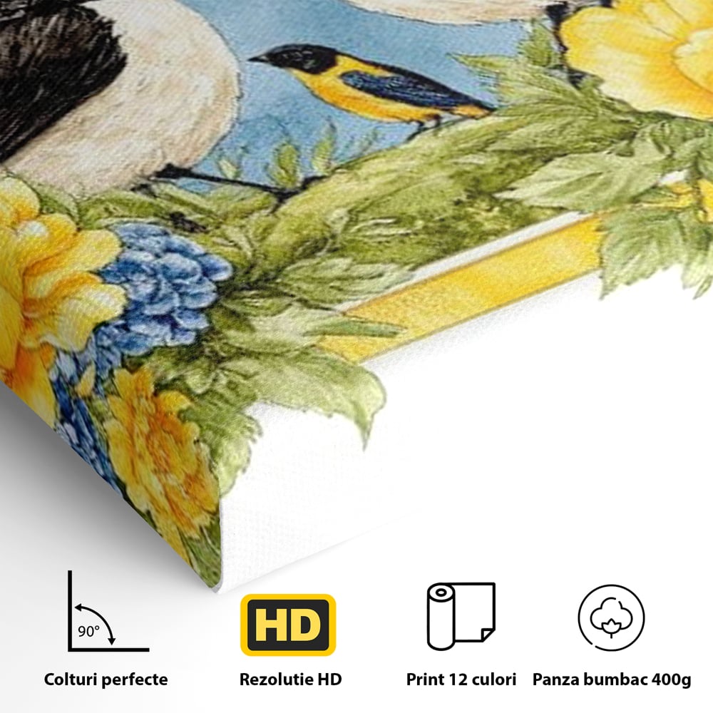 Tablou Canvas Premium, LuxCanva® M1066, Portret de Primavara, Familie, Cuib, Pasari, Flori, Dimineata, Primavara, Pastel, Botanica, Natura, Birou, Living, Camera Copil