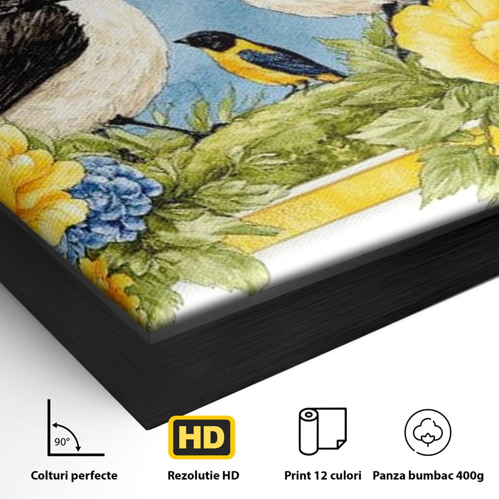 Tablou Canvas Premium, LuxCanva® M1066, Portret de Primavara, Familie, Cuib, Pasari, Flori, Dimineata, Primavara, Pastel, Botanica, Natura, Birou, Living, Camera Copil