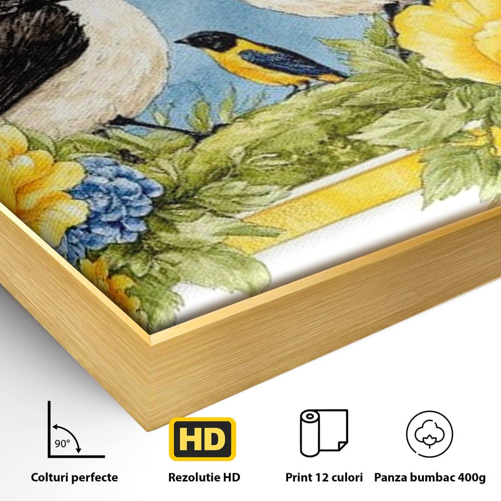 Tablou Canvas Premium, LuxCanva® M1066, Portret de Primavara, Familie, Cuib, Pasari, Flori, Dimineata, Primavara, Pastel, Botanica, Natura, Birou, Living, Camera Copil