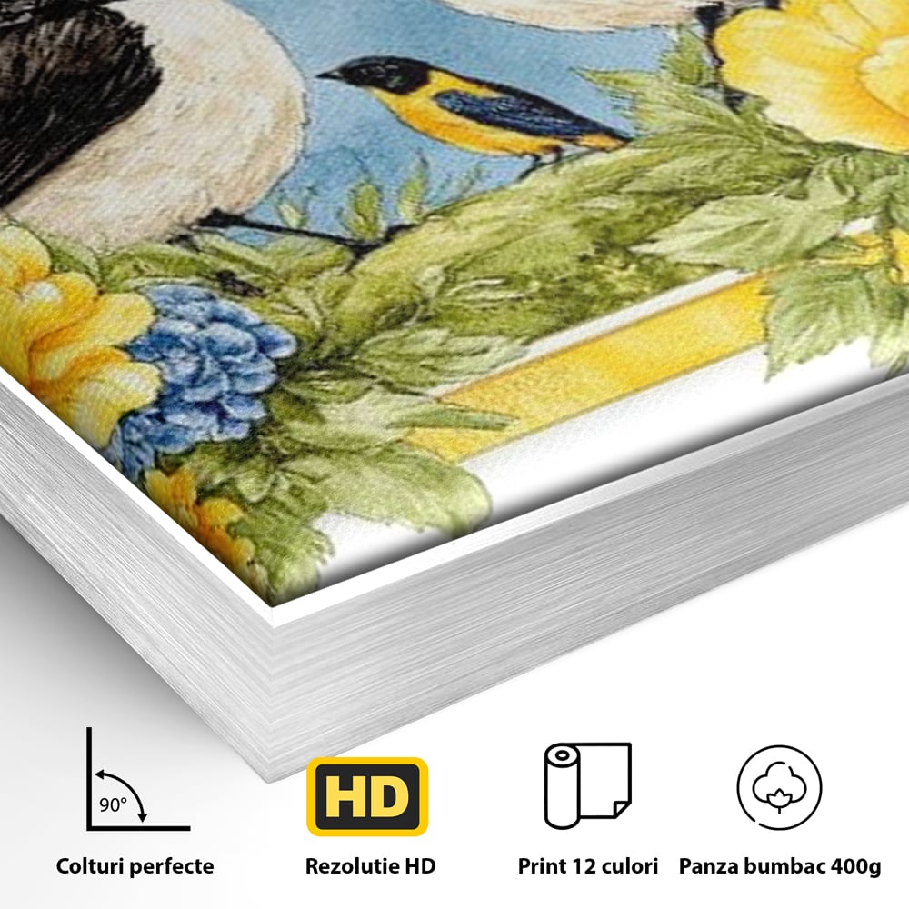Tablou Canvas Premium, LuxCanva® M1066, Portret de Primavara, Familie, Cuib, Pasari, Flori, Dimineata, Primavara, Pastel, Botanica, Natura, Birou, Living, Camera Copil