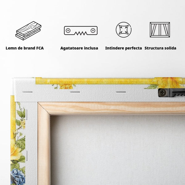 Tablou Canvas Premium, LuxCanva® M1066, Portret de Primavara, Familie, Cuib, Pasari, Flori, Dimineata, Primavara, Pastel, Botanica, Natura, Birou, Living, Camera Copil