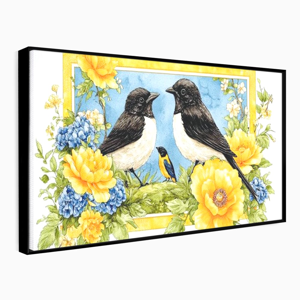 Tablou Canvas Premium, LuxCanva® M1066, Portret de Primavara, Familie, Cuib, Pasari, Flori, Dimineata, Primavara, Pastel, Botanica, Natura, Birou, Living, Camera Copil