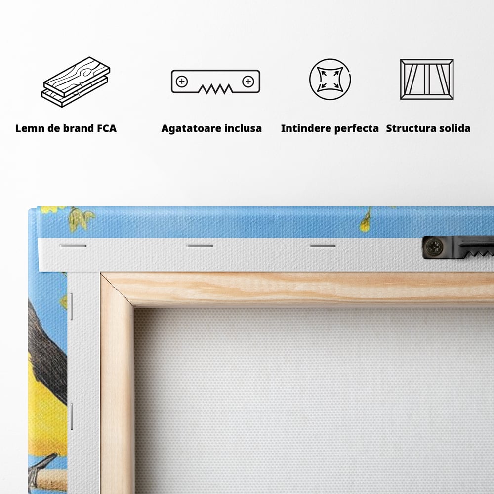 Leinwand Wandkunst Leinwand Wandkunst Premium, LuxCanva® M1067, Kleines Gelbes Universum, Vögel, Gelb, Frühling, Familie, Familie, Zweig, Blumen, Blumen, Huhn, Harmonie, Baby, Büro, Wohnen, Kinderzimmer