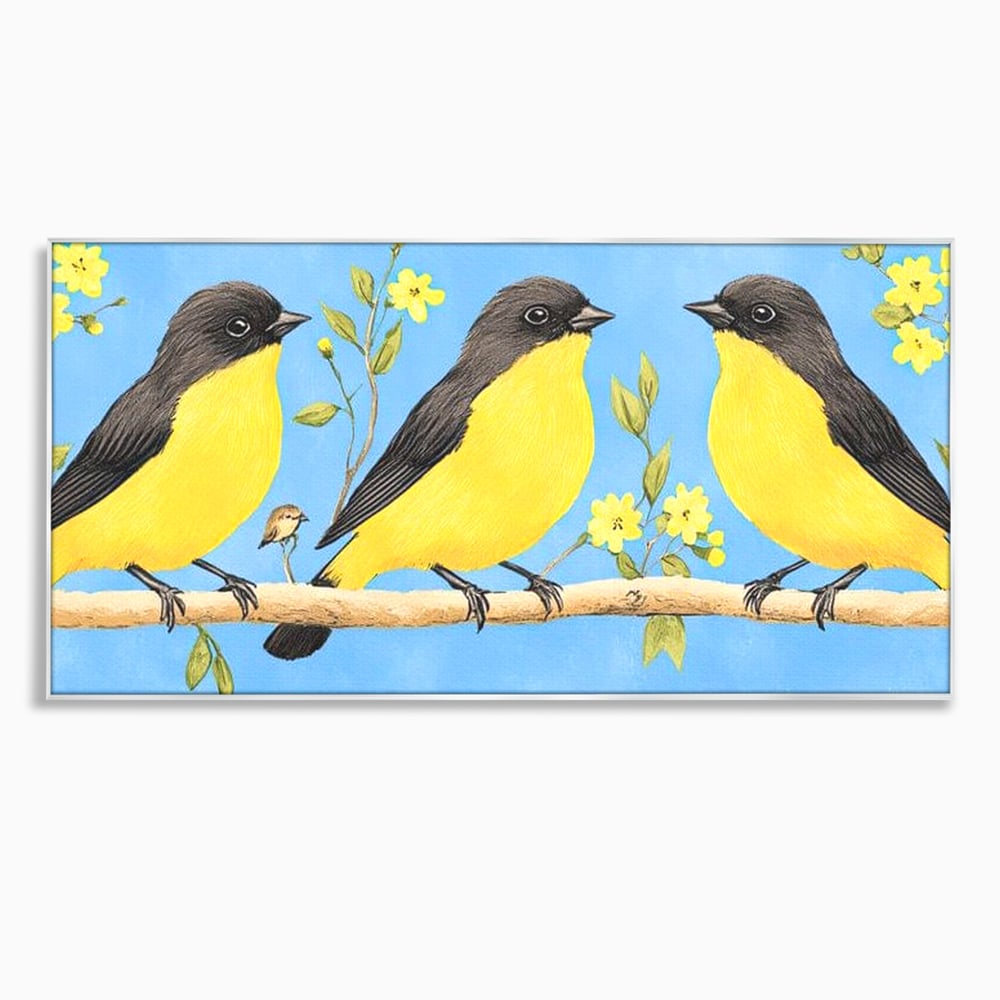 Leinwand Wandkunst Leinwand Wandkunst Premium, LuxCanva® M1067, Kleines Gelbes Universum, Vögel, Gelb, Frühling, Familie, Familie, Zweig, Blumen, Blumen, Huhn, Harmonie, Baby, Büro, Wohnen, Kinderzimmer