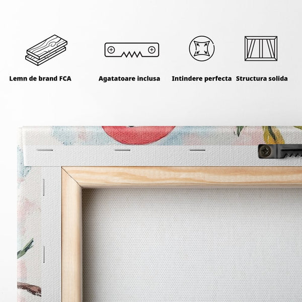 Tablou Canvas Premium, LuxCanva® M1069, Curcubeu in Miniatura, Papagal, Pui, Exotic, Curcubeu, Acuarela, Pictura, Ramura, Copilarie, Inocenta, Birou, Living, Camera Copil