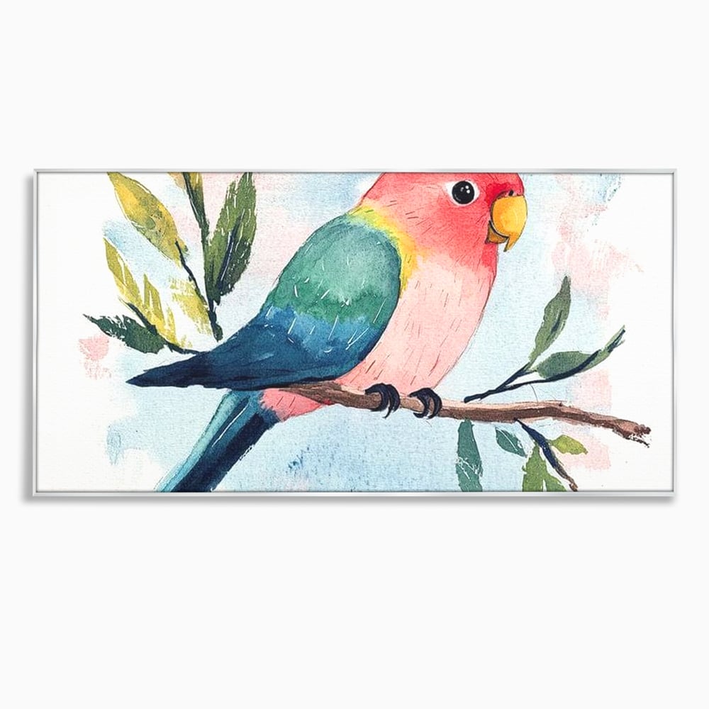 Tablou Canvas Premium, LuxCanva® M1069, Curcubeu in Miniatura, Papagal, Pui, Exotic, Curcubeu, Acuarela, Pictura, Ramura, Copilarie, Inocenta, Birou, Living, Camera Copil