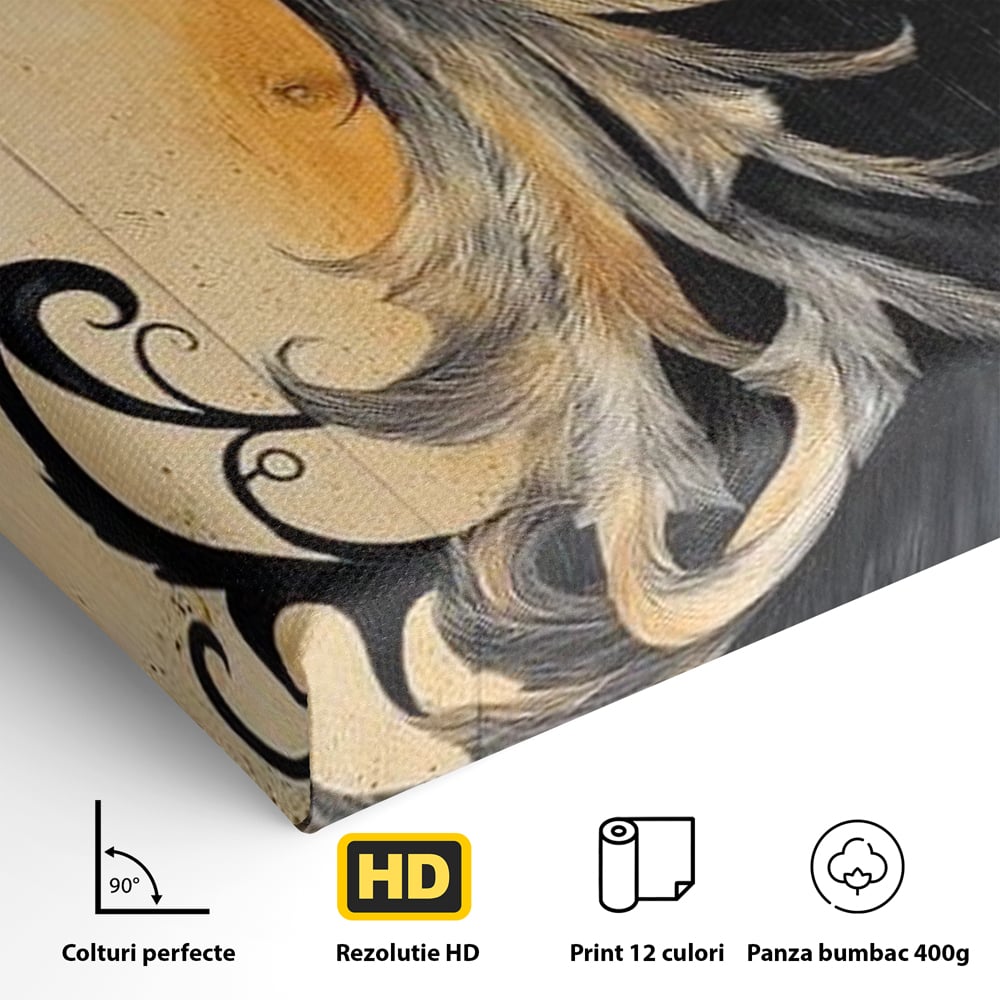 Tablou Canvas Premium, LuxCanva® M1070, Ecoul Cenusii Aprinse, Phoenix, Mitologie, Foc, Cenusa, Lumina, Intuneric, Auriu, Renastere, Pasari, Pene, Birou, Living, Camera Copil