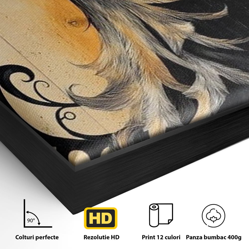 Tablou Canvas Premium, LuxCanva® M1070, Ecoul Cenusii Aprinse, Phoenix, Mitologie, Foc, Cenusa, Lumina, Intuneric, Auriu, Renastere, Pasari, Pene, Birou, Living, Camera Copil