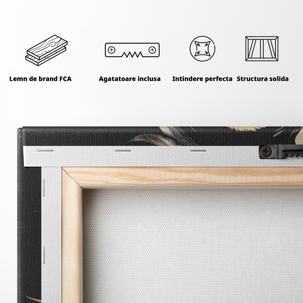 Tablou Canvas Premium, LuxCanva® M1070, Ecoul Cenusii Aprinse, Phoenix, Mitologie, Foc, Cenusa, Lumina, Intuneric, Auriu, Renastere, Pasari, Pene, Birou, Living, Camera Copil