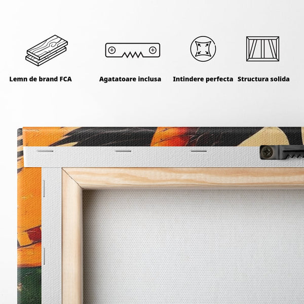 Tablou Canvas Premium, LuxCanva® M1071, Vortexul Pasarii Sacre, Aripi, Coada, Multicolor, Abstract, Modern, Pasari, Phoenix, Linii, Spirala, Renastere, Birou, Living, Camera Copil