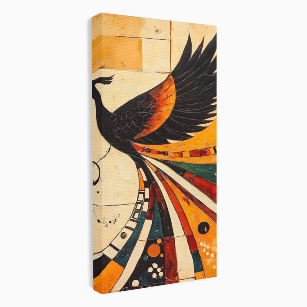 Tablou Canvas Premium, LuxCanva® M1071, Vortexul Pasarii Sacre, Aripi, Coada, Multicolor, Abstract, Modern, Pasari, Phoenix, Linii, Spirala, Renastere, Birou, Living, Camera Copil