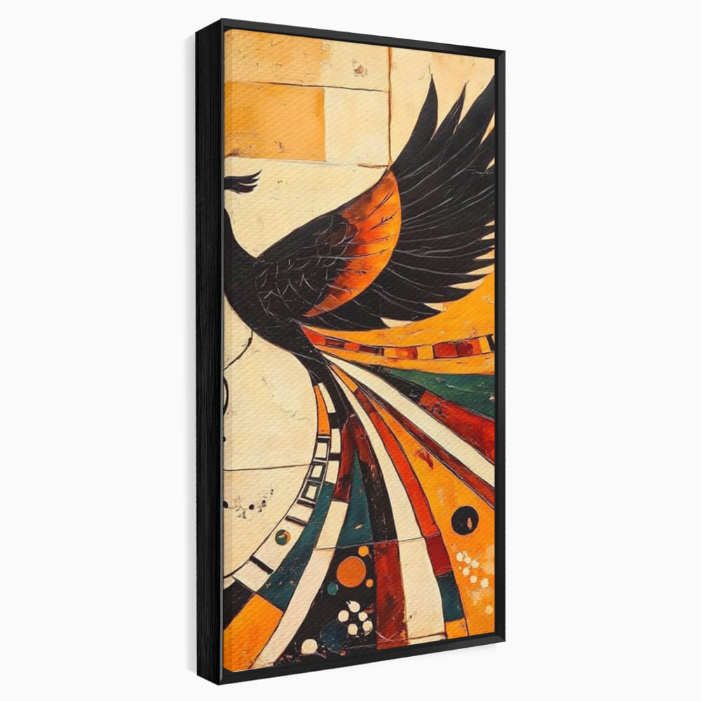 Tablou Canvas Premium, LuxCanva® M1071, Vortexul Pasarii Sacre, Aripi, Coada, Multicolor, Abstract, Modern, Pasari, Phoenix, Linii, Spirala, Renastere, Birou, Living, Camera Copil