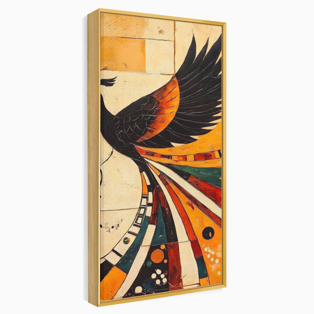 Tablou Canvas Premium, LuxCanva® M1071, Vortexul Pasarii Sacre, Aripi, Coada, Multicolor, Abstract, Modern, Pasari, Phoenix, Linii, Spirala, Renastere, Birou, Living, Camera Copil