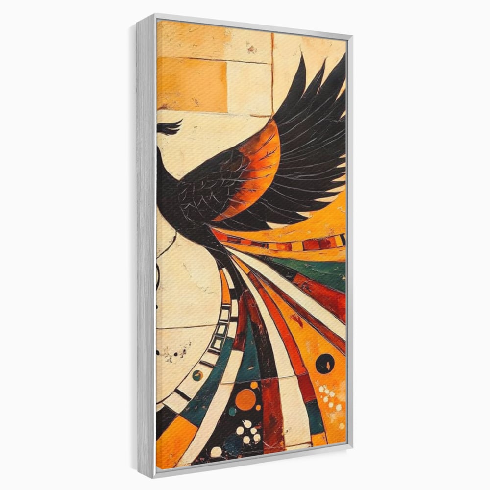 Tablou Canvas Premium, LuxCanva® M1071, Vortexul Pasarii Sacre, Aripi, Coada, Multicolor, Abstract, Modern, Pasari, Phoenix, Linii, Spirala, Renastere, Birou, Living, Camera Copil