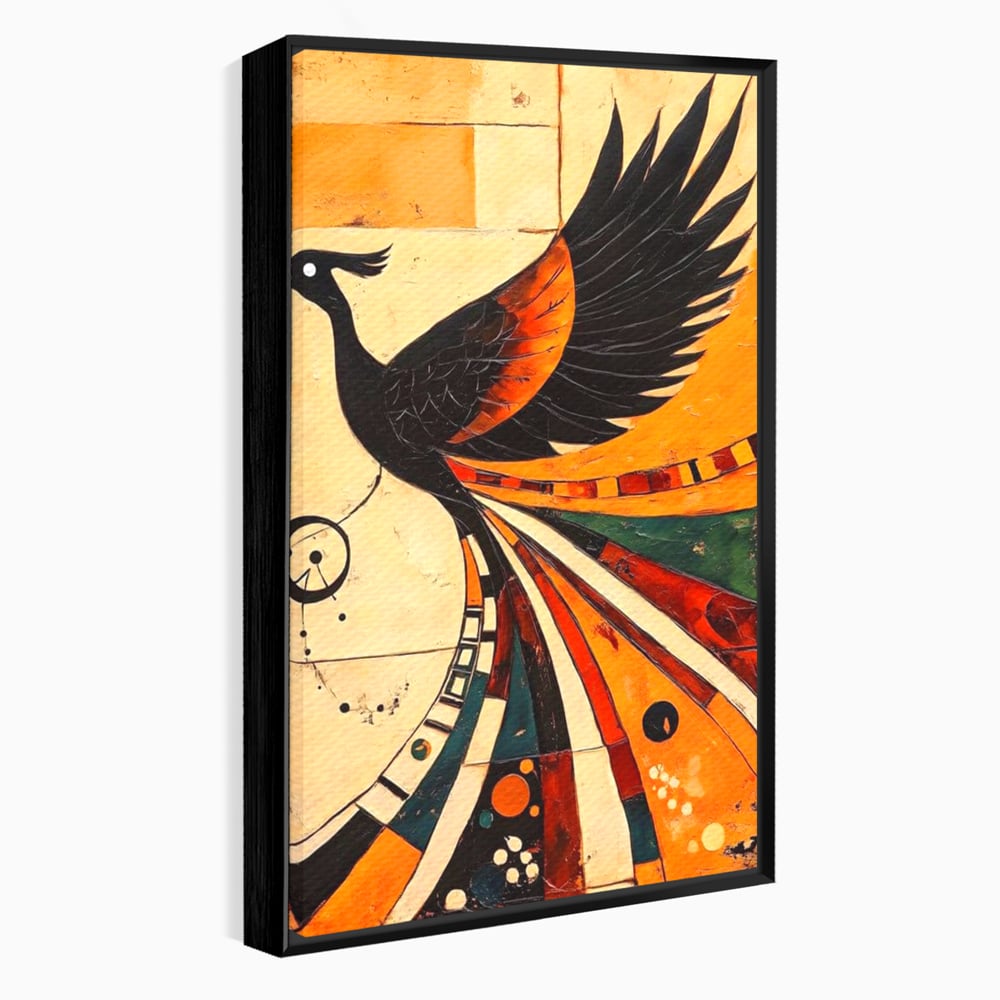 Tablou Canvas Premium, LuxCanva® M1071, Vortexul Pasarii Sacre, Aripi, Coada, Multicolor, Abstract, Modern, Pasari, Phoenix, Linii, Spirala, Renastere, Birou, Living, Camera Copil
