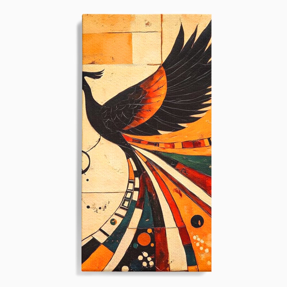Tablou Canvas Premium, LuxCanva® M1071, Vortexul Pasarii Sacre, Aripi, Coada, Multicolor, Abstract, Modern, Pasari, Phoenix, Linii, Spirala, Renastere, Birou, Living, Camera Copil