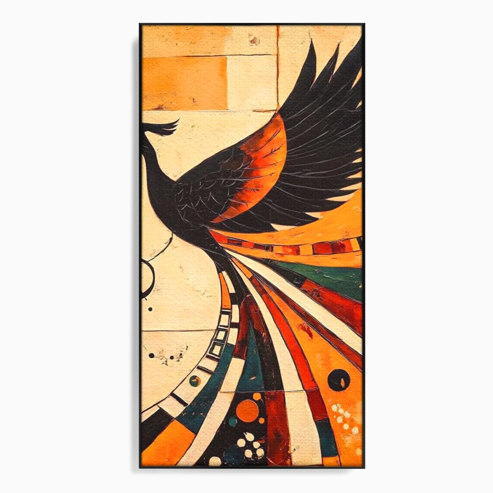 Tablou Canvas Premium, LuxCanva® M1071, Vortexul Pasarii Sacre, Aripi, Coada, Multicolor, Abstract, Modern, Pasari, Phoenix, Linii, Spirala, Renastere, Birou, Living, Camera Copil