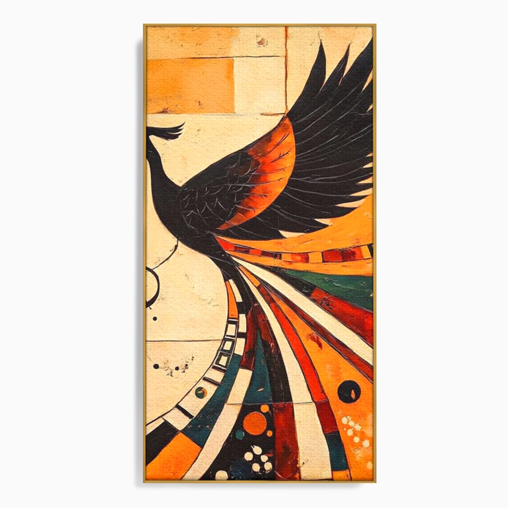 Tablou Canvas Premium, LuxCanva® M1071, Vortexul Pasarii Sacre, Aripi, Coada, Multicolor, Abstract, Modern, Pasari, Phoenix, Linii, Spirala, Renastere, Birou, Living, Camera Copil