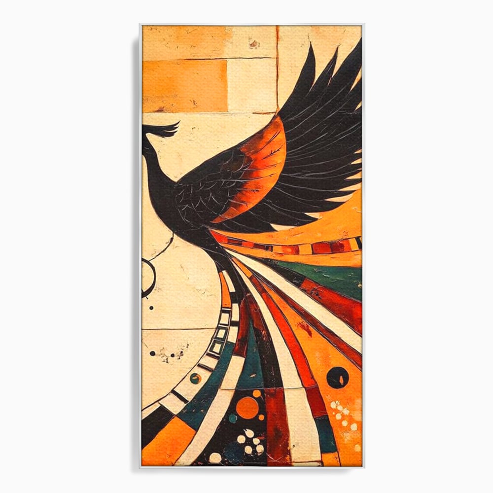 Tablou Canvas Premium, LuxCanva® M1071, Vortexul Pasarii Sacre, Aripi, Coada, Multicolor, Abstract, Modern, Pasari, Phoenix, Linii, Spirala, Renastere, Birou, Living, Camera Copil