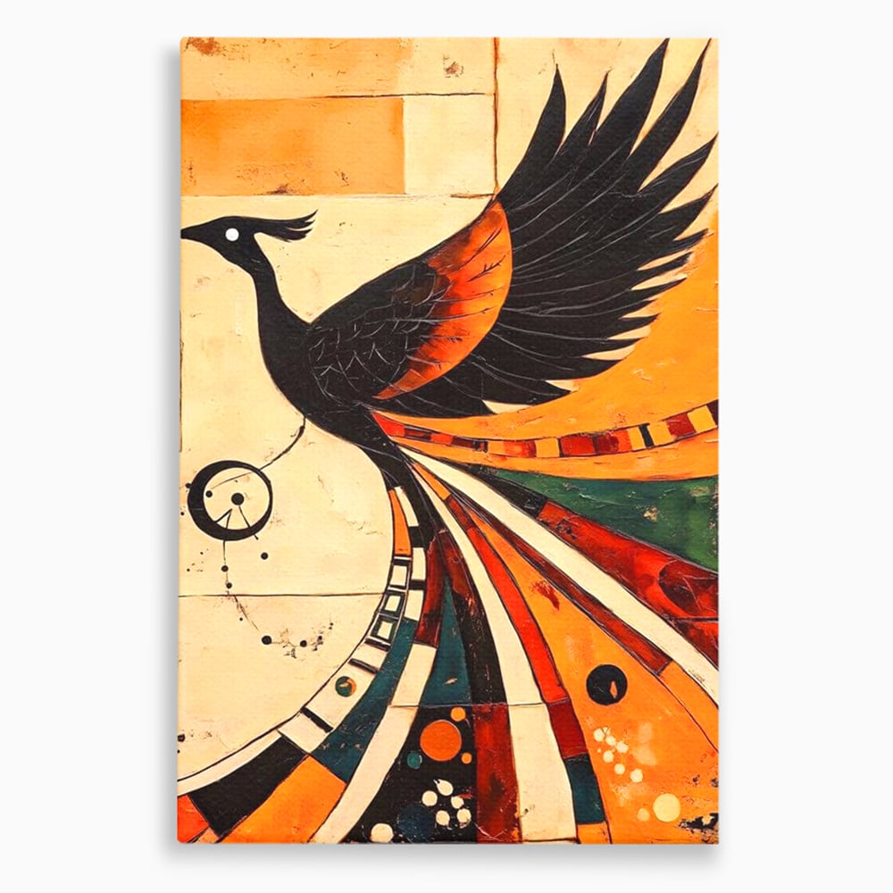 Tablou Canvas Premium, LuxCanva® M1071, Vortexul Pasarii Sacre, Aripi, Coada, Multicolor, Abstract, Modern, Pasari, Phoenix, Linii, Spirala, Renastere, Birou, Living, Camera Copil