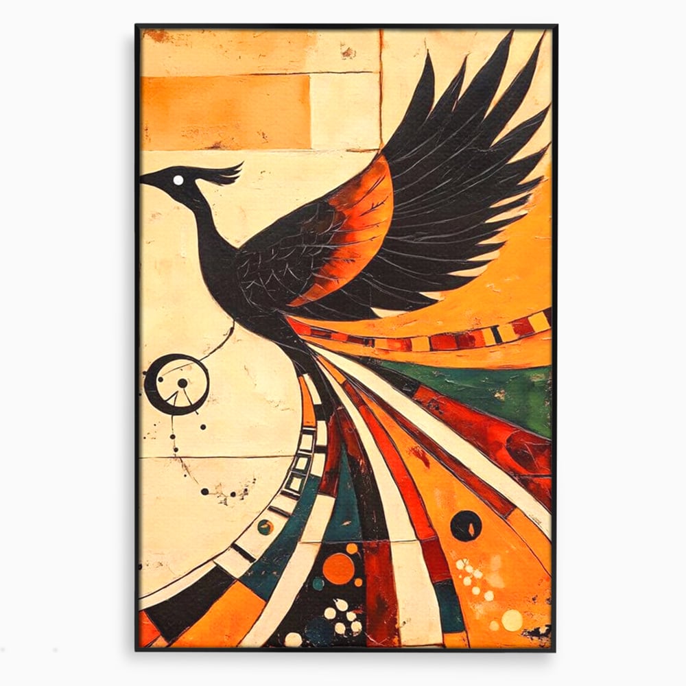 Tablou Canvas Premium, LuxCanva® M1071, Vortexul Pasarii Sacre, Aripi, Coada, Multicolor, Abstract, Modern, Pasari, Phoenix, Linii, Spirala, Renastere, Birou, Living, Camera Copil