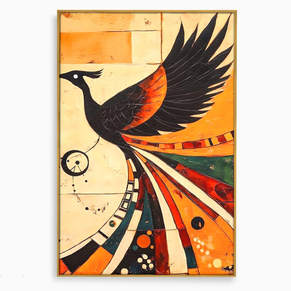 Tablou Canvas Premium, LuxCanva® M1071, Vortexul Pasarii Sacre, Aripi, Coada, Multicolor, Abstract, Modern, Pasari, Phoenix, Linii, Spirala, Renastere, Birou, Living, Camera Copil