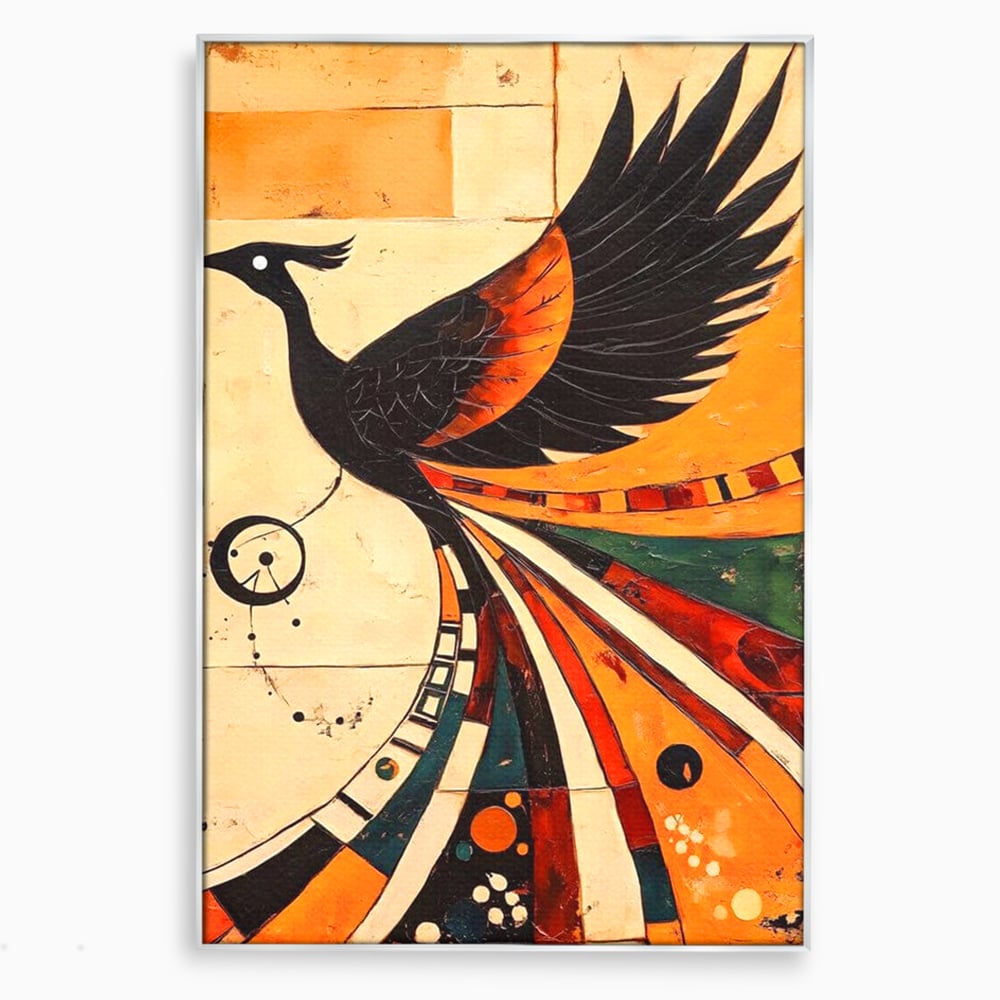 Tablou Canvas Premium, LuxCanva® M1071, Vortexul Pasarii Sacre, Aripi, Coada, Multicolor, Abstract, Modern, Pasari, Phoenix, Linii, Spirala, Renastere, Birou, Living, Camera Copil