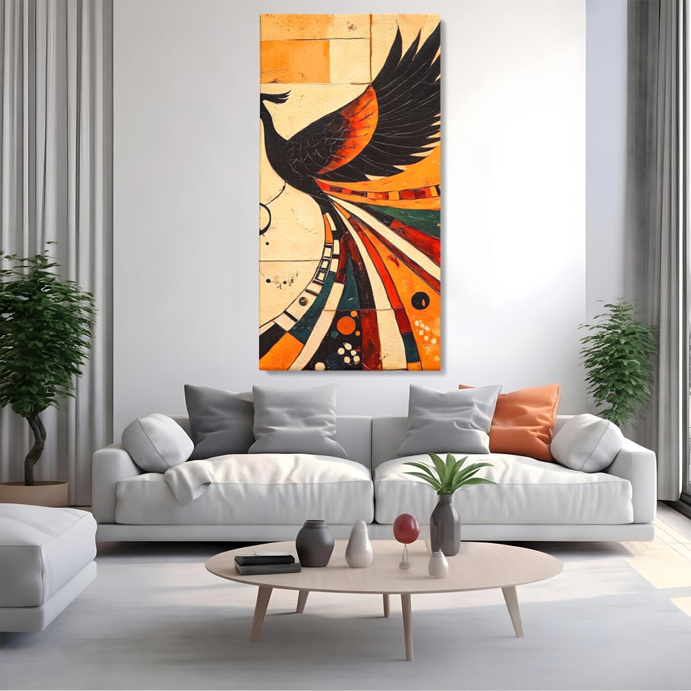 Tablou Canvas Premium, LuxCanva® M1071, Vortexul Pasarii Sacre, Aripi, Coada, Multicolor, Abstract, Modern, Pasari, Phoenix, Linii, Spirala, Renastere, Birou, Living, Camera Copil