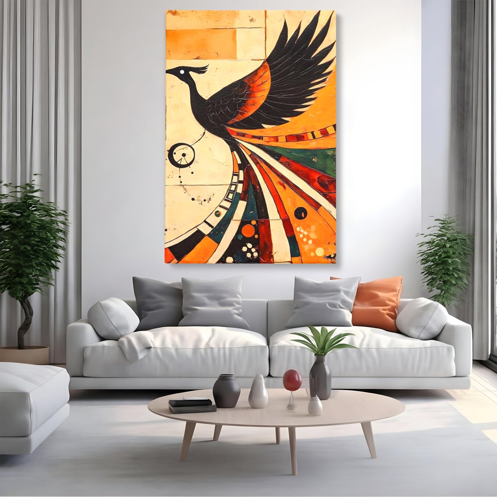 Tablou Canvas Premium, LuxCanva® M1071, Vortexul Pasarii Sacre, Aripi, Coada, Multicolor, Abstract, Modern, Pasari, Phoenix, Linii, Spirala, Renastere, Birou, Living, Camera Copil
