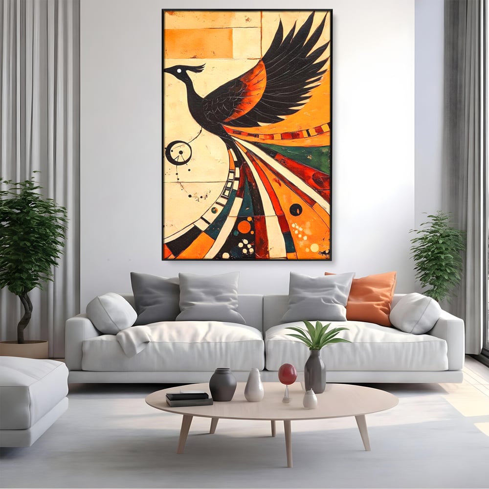 Tablou Canvas Premium, LuxCanva® M1071, Vortexul Pasarii Sacre, Aripi, Coada, Multicolor, Abstract, Modern, Pasari, Phoenix, Linii, Spirala, Renastere, Birou, Living, Camera Copil